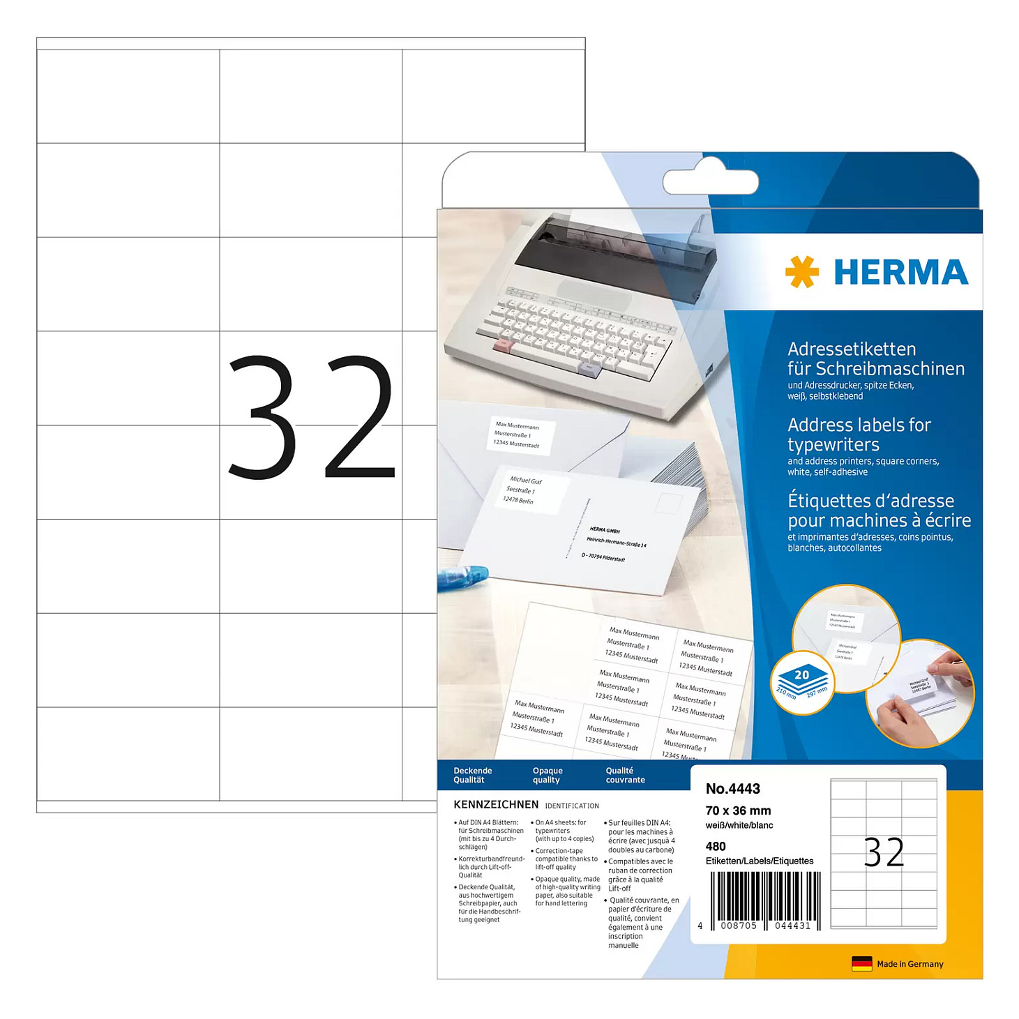 HERMA Adressetiketten 4443 weiß - 480 Stück Papier