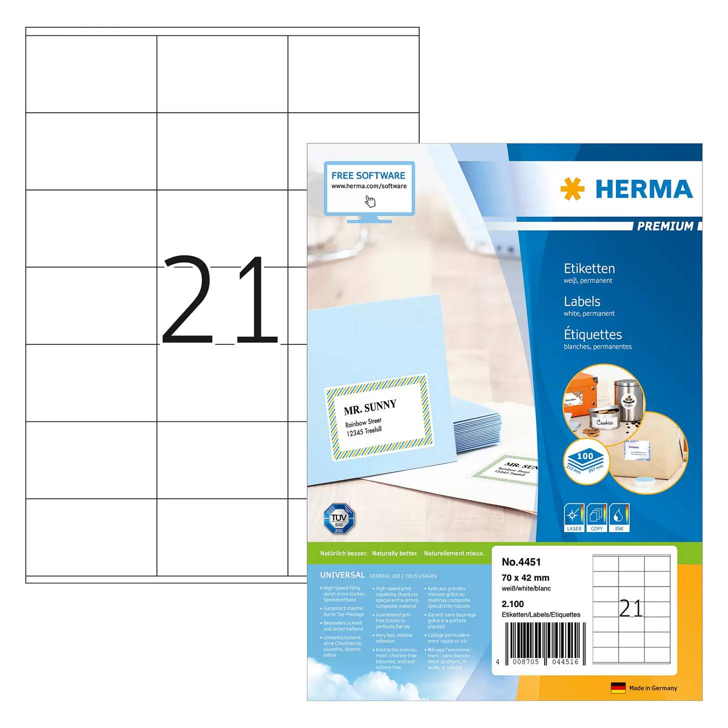 HERMA Etiketten 4451 weiß 70,0 x 42,0 mm Papier