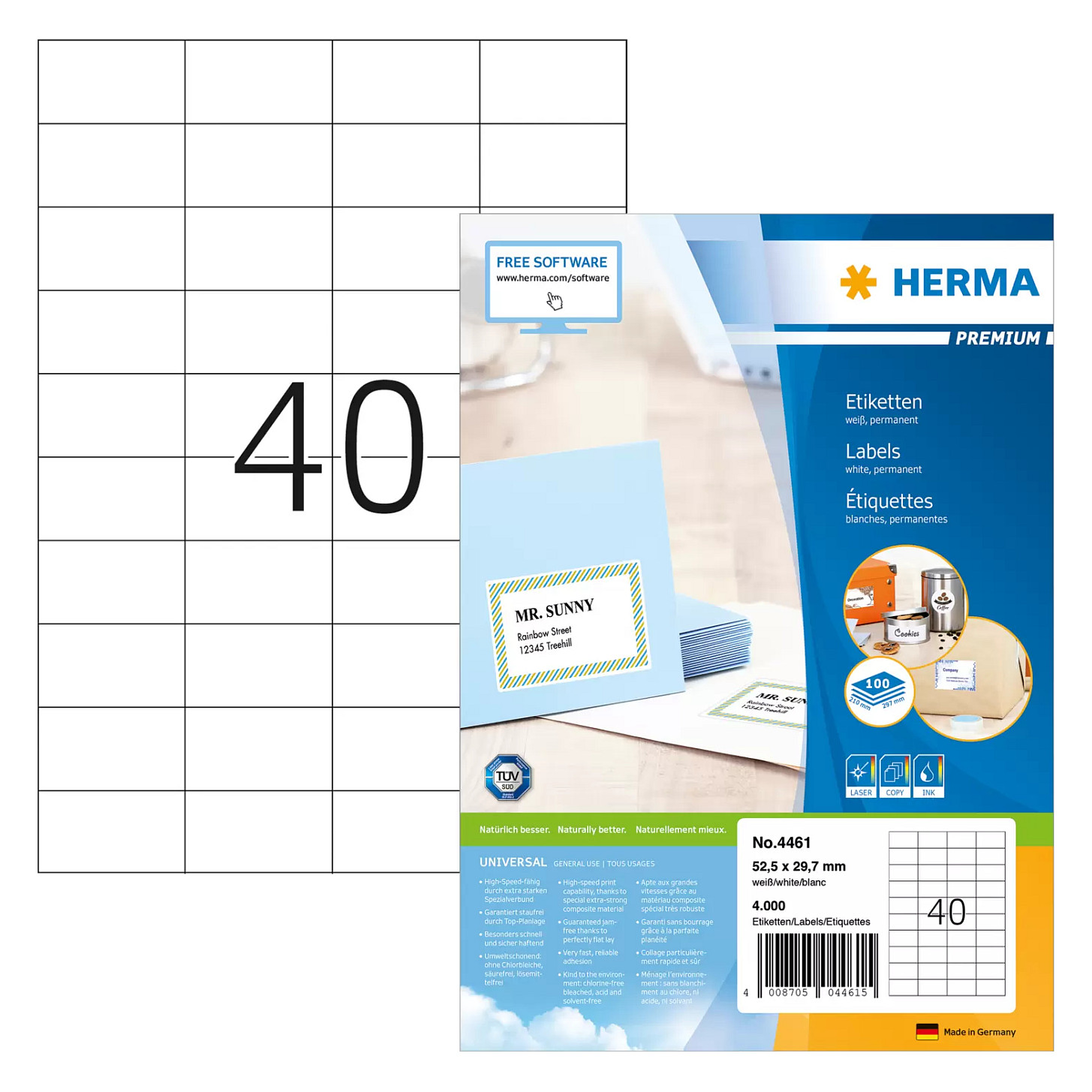 HERMA Etiketten 4461 weiß 52,5 x 29,7 mm Papier