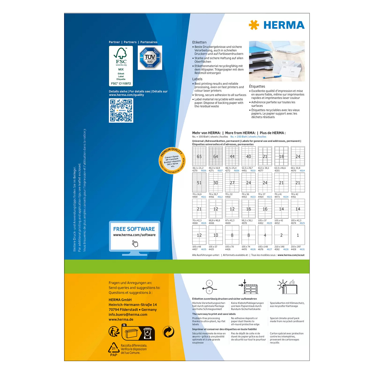 HERMA Etiketten 4461 weiß 52,5 x 29,7 mm
