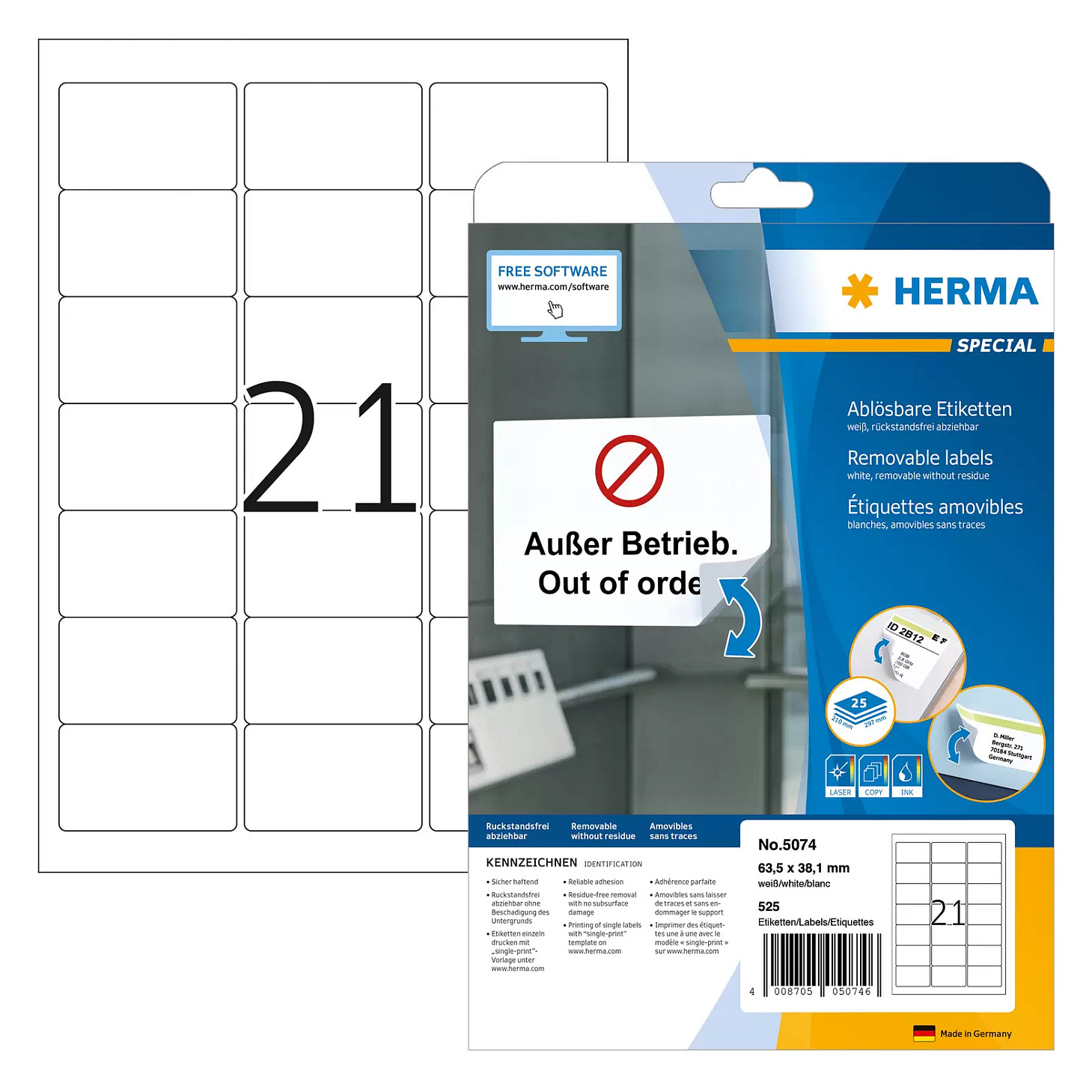 HERMA Adressetiketten 5074 weiß 63,5 x 38,1 mm Papier