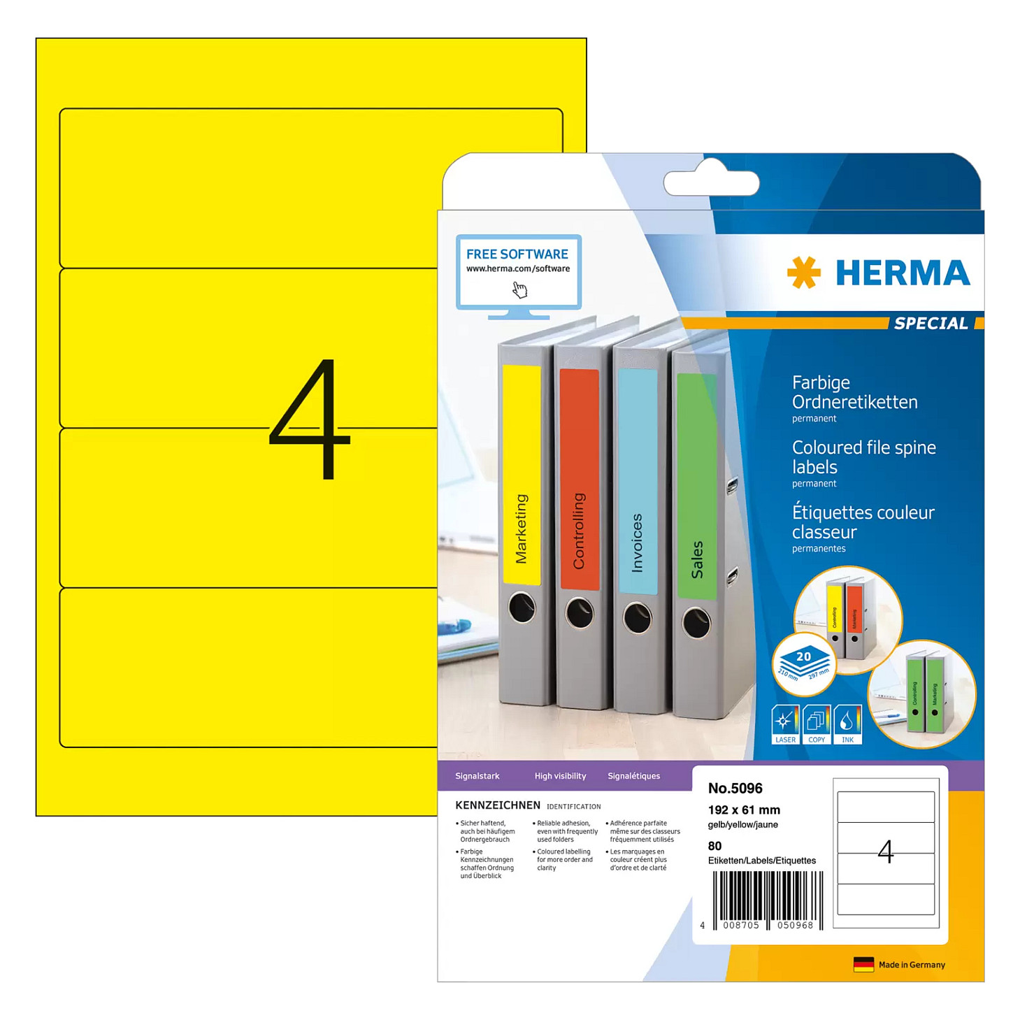 HERMA Ordneretiketten 61,0 x 192,0 mm gelb Papier