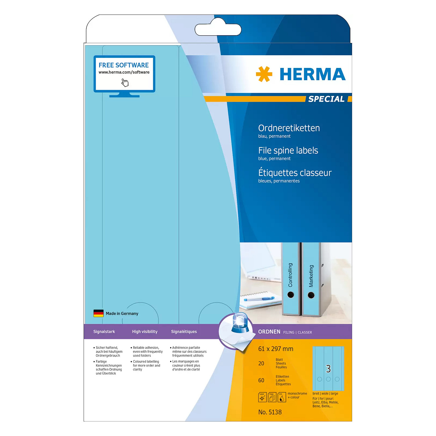 HERMA Ordneretiketten 61,0 x 297,0 mm blau