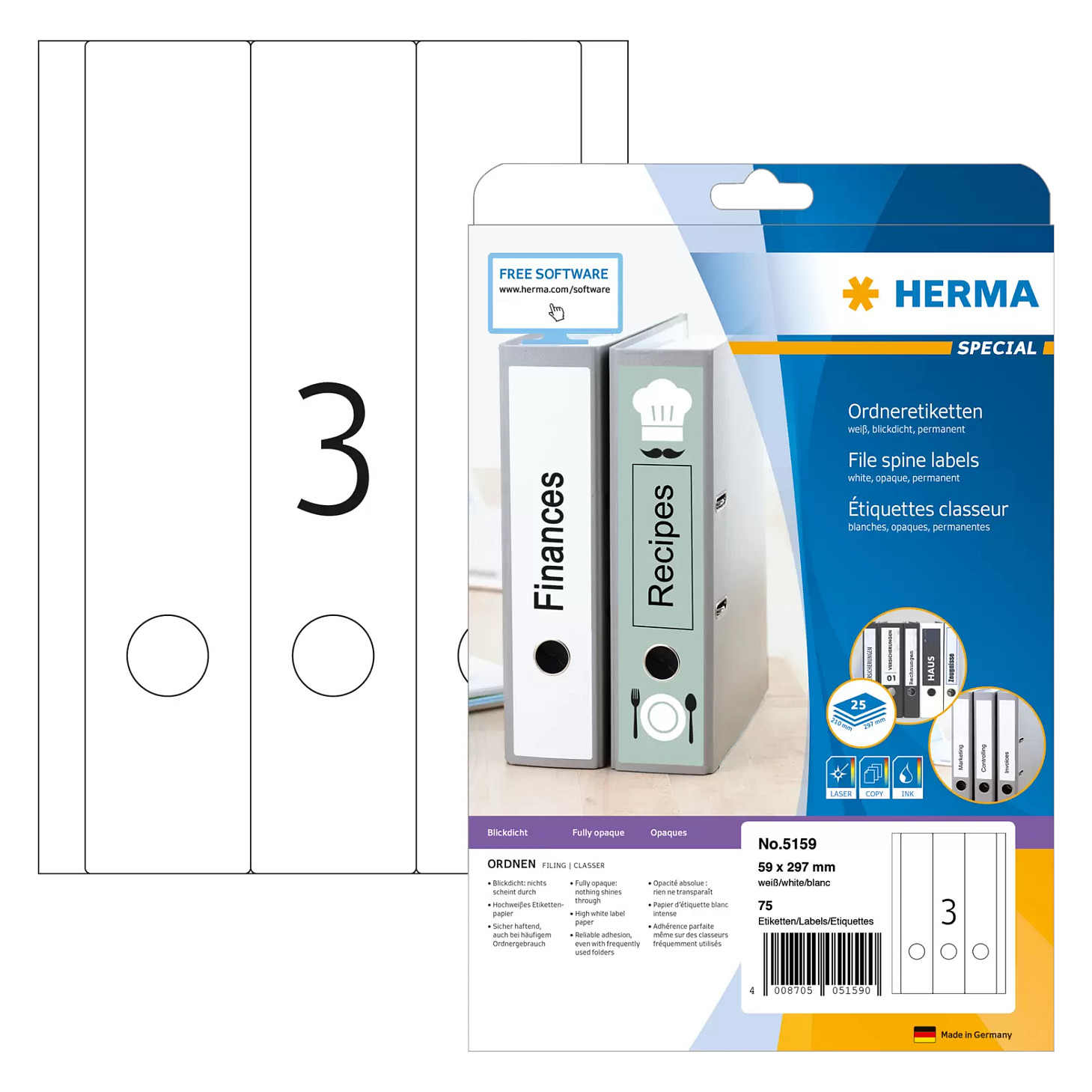 HERMA Ordneretiketten 59,0 x 297,0 mm weiß Papier