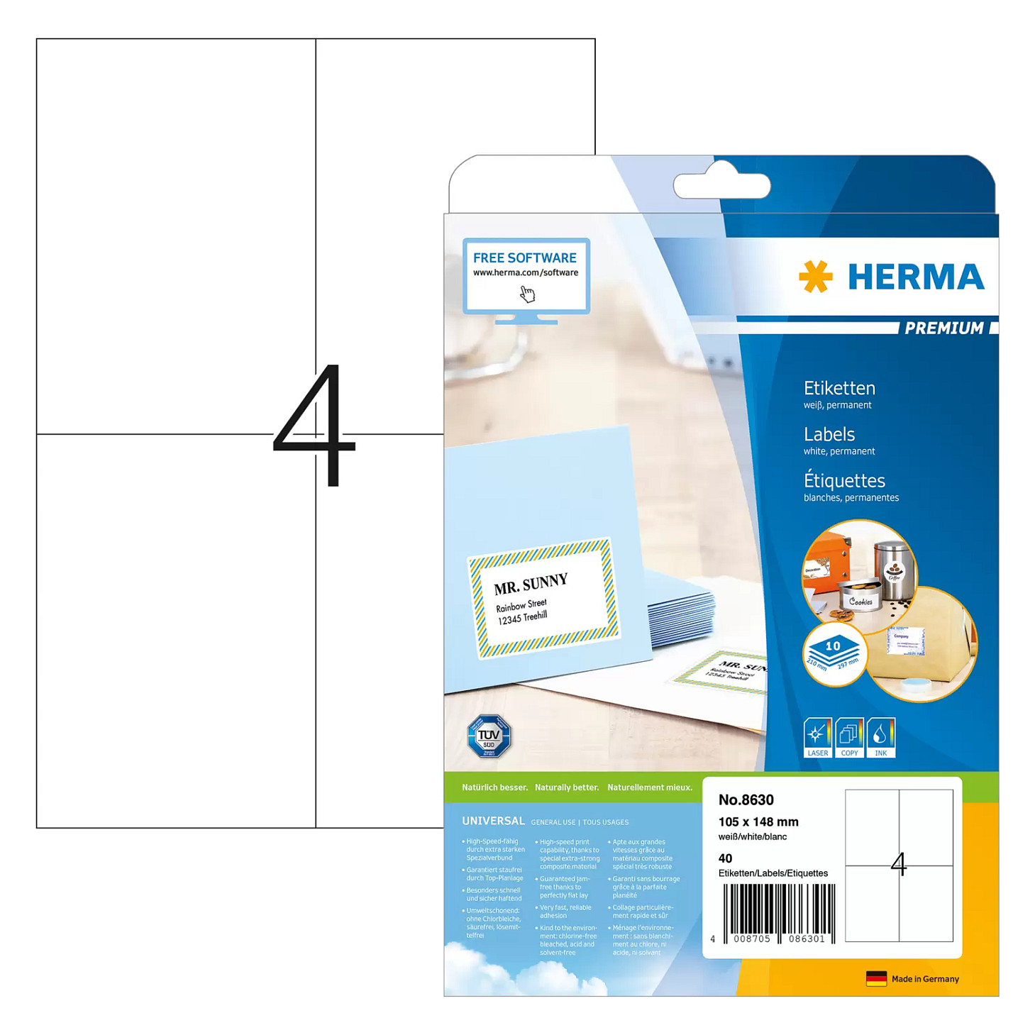 HERMA Etiketten 8630 weiß 105,0 x 148,0 mm Papier