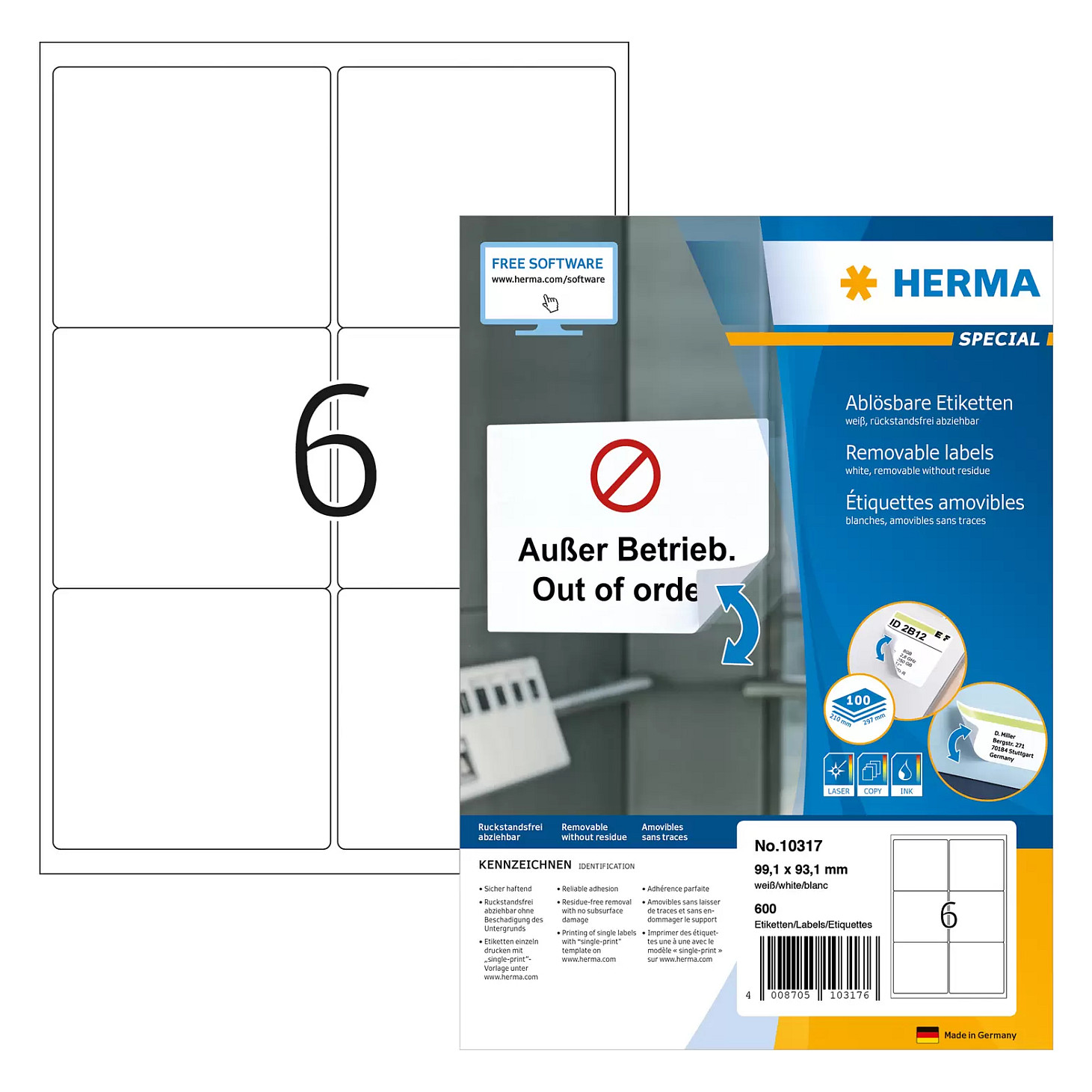HERMA SPECIAL Adressetiketten weiß 99,1 x 93,1 mm Papier
