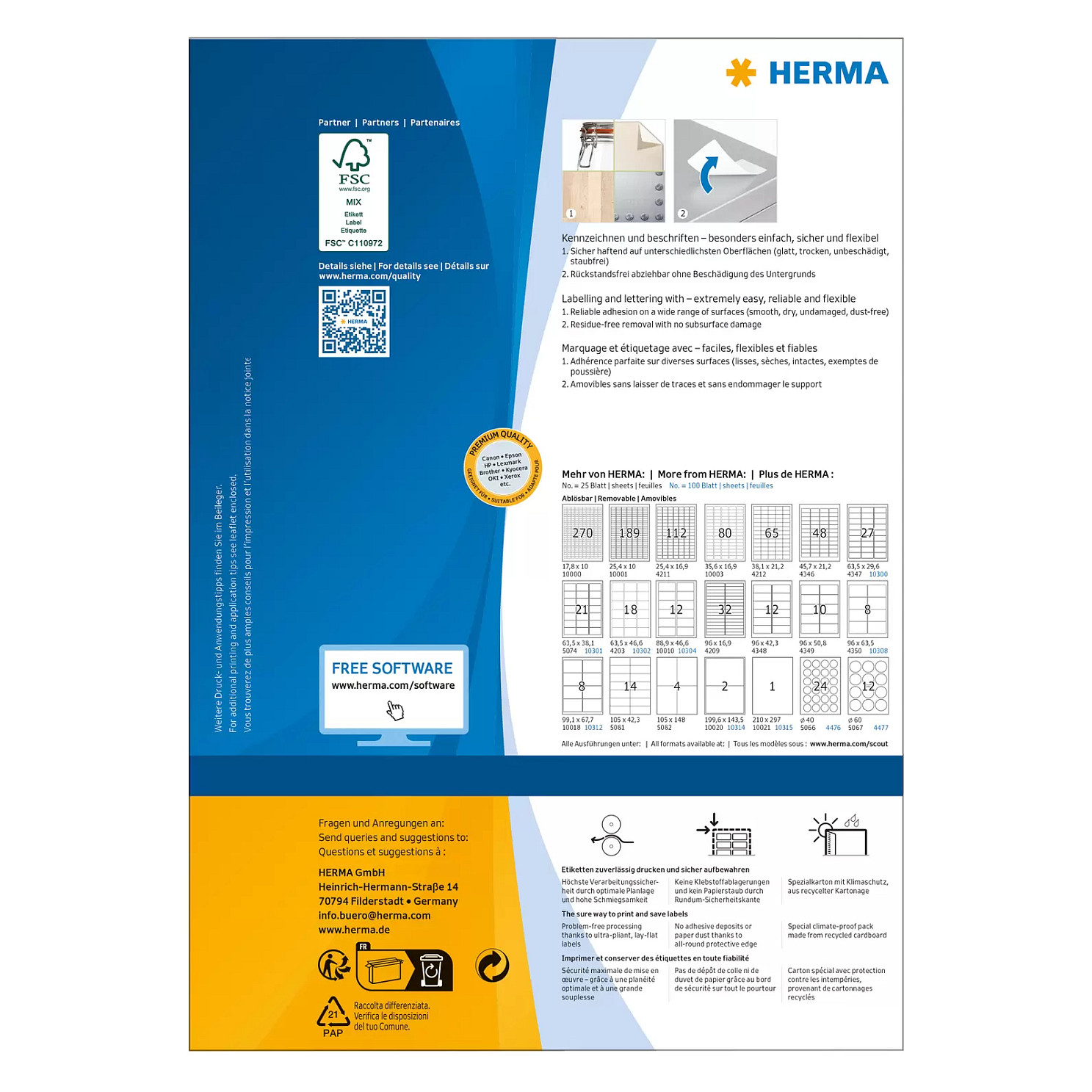HERMA SPECIAL Adressetiketten weiß 99,1 x 93,1 mm
