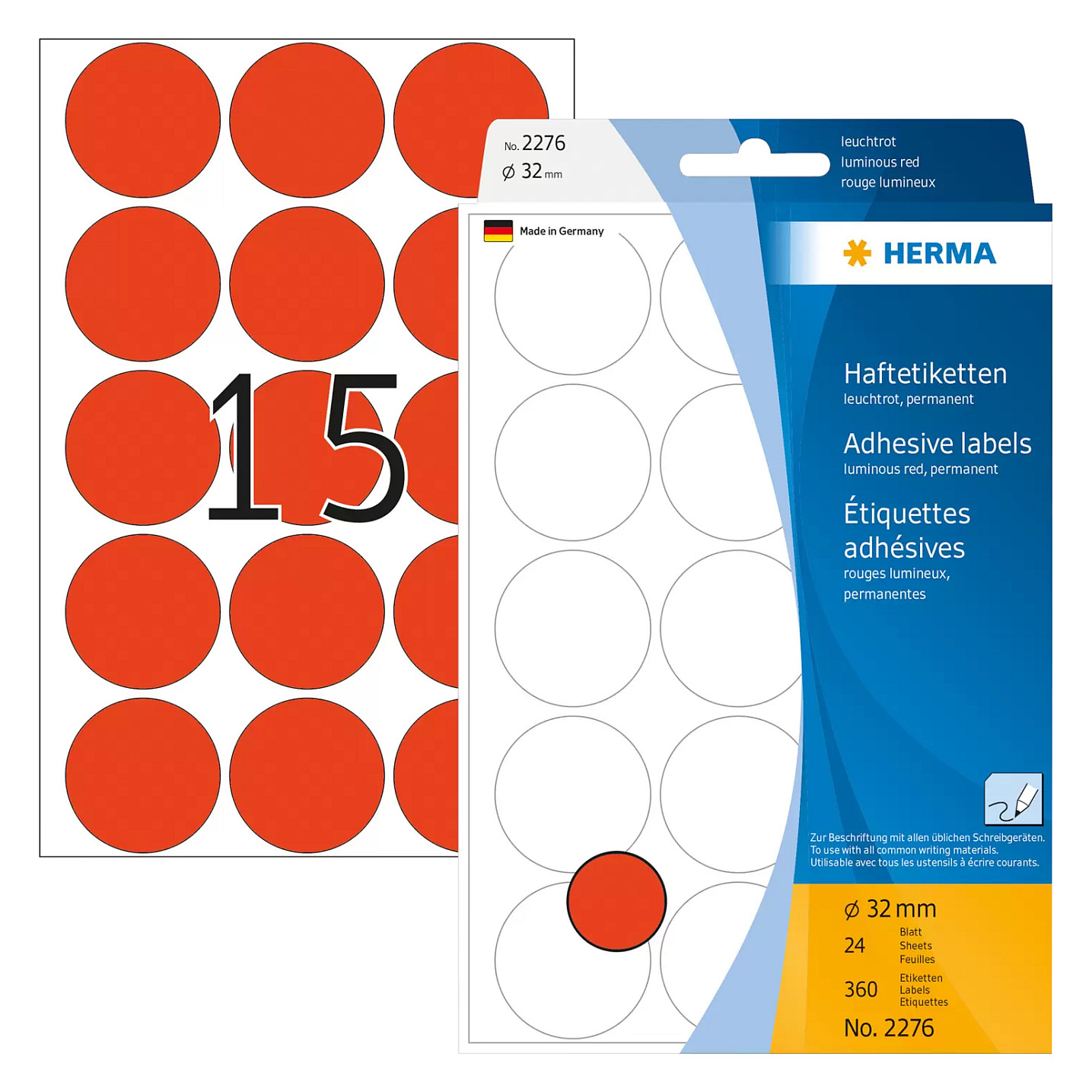 HERMA Klebepunkte Ã˜ 32,0 mm leuchtrot Papier