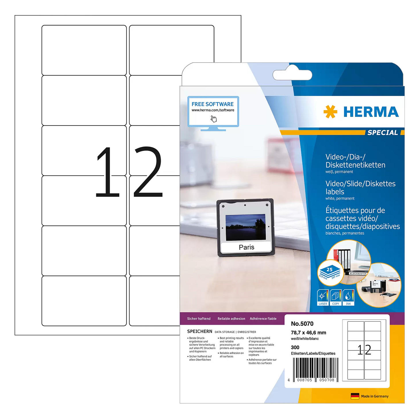 HERMA Video-Etiketten 5070 weiß 78,7 x 46,6 mm Papier