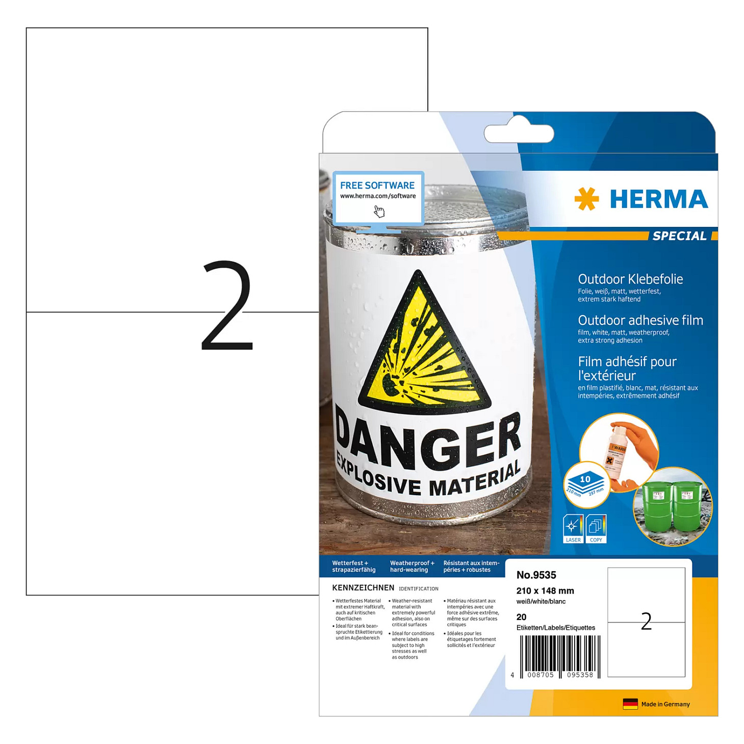 HERMA Folien-Kraftklebe-Etiketten 210,0 x 148,0 mm Papier