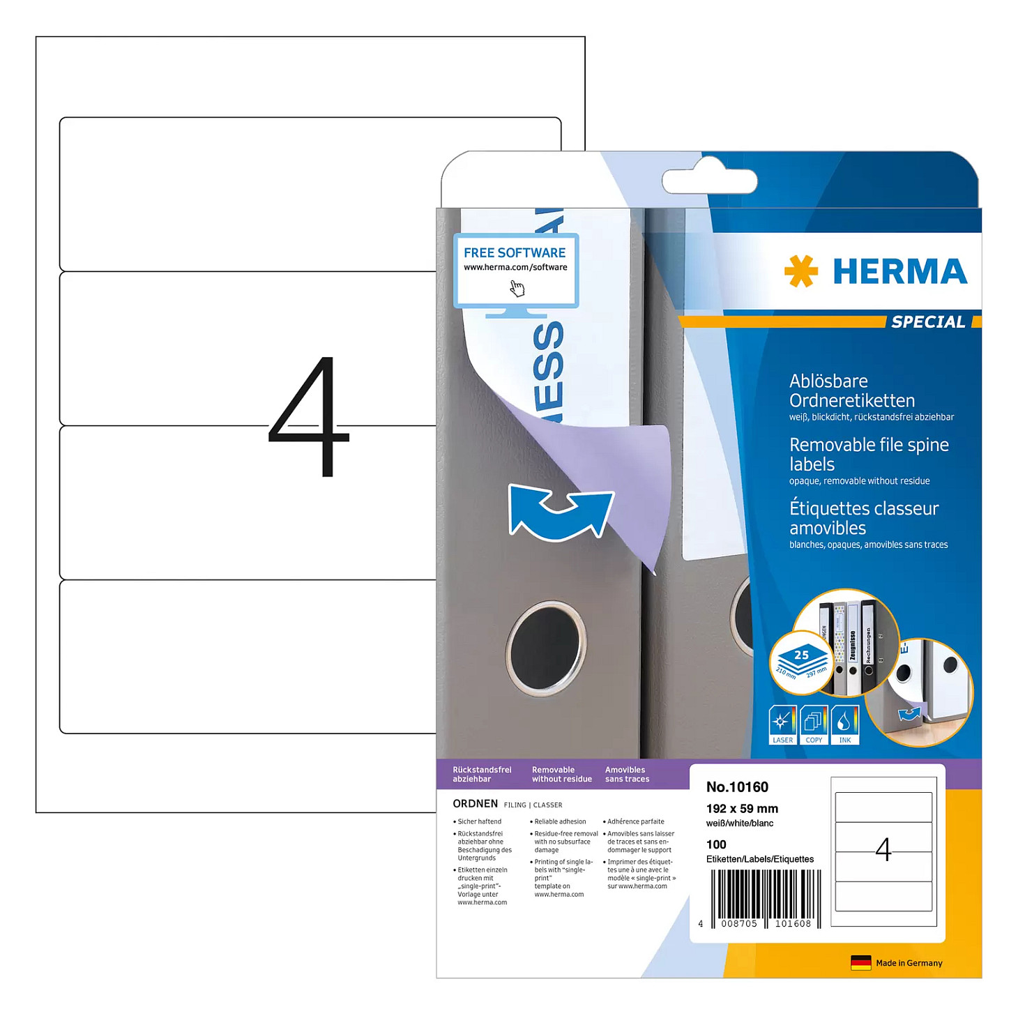HERMA Ordneretiketten 59,0 x 192,0 mm weiß Papier