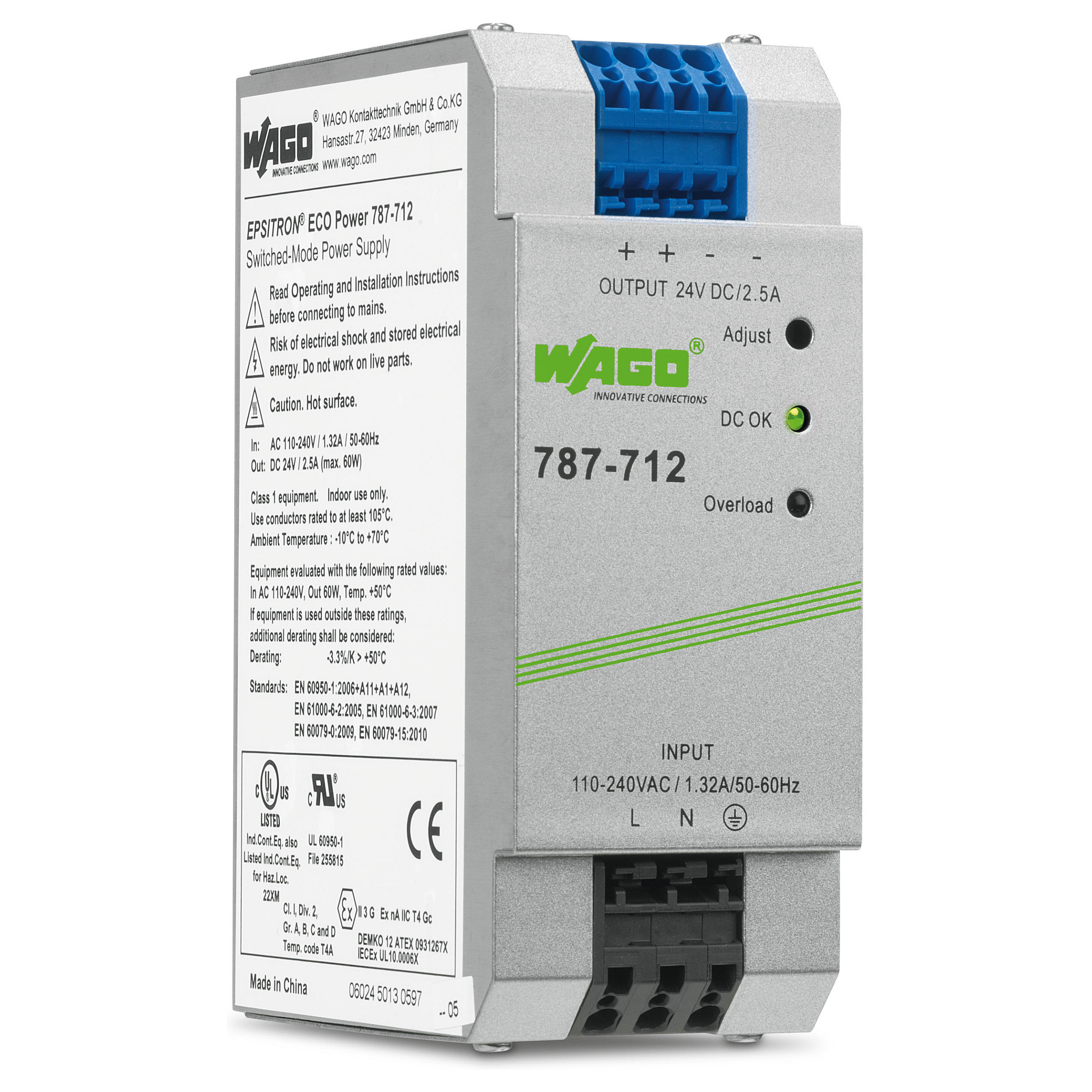 WAGO 787-712 ECO-Netzgerät 24V 2,5A primär getaktet Elektroinstallation