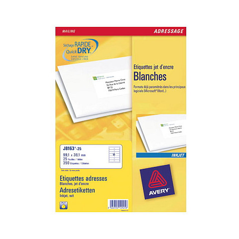 Avery - Adressetiketten - wei - 99,1 x 38,1 mm - 350 Etikett(en) (25 Bogen x 14) (J8163-25) Papier
