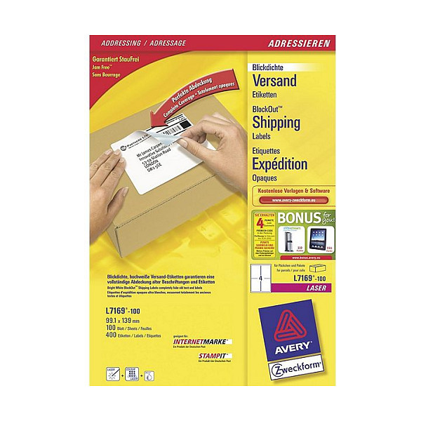 AVERY Zweckform Versandetiketten L7169-100 weiß 99,1 x 139,0 mm Papier