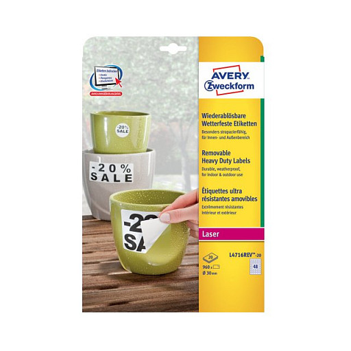 AVERY Wiederablösbare wetterfeste Folien-Etiketten Papier