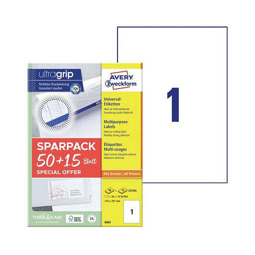 AVERY Zweckform Etiketten 6603 weiß 210,0 x 297,0 mm Papier