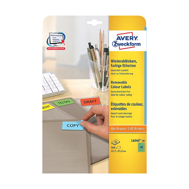 AVERY Zweckform Etiketten L6040-20 grün 45,7 x 21,2 mm Papier