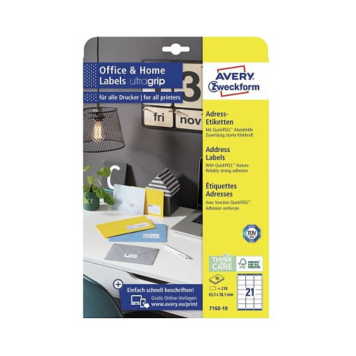 AVERY Zweckform Adressetiketten 7160-10 weiß 63,5 x 38,1 mm Papier