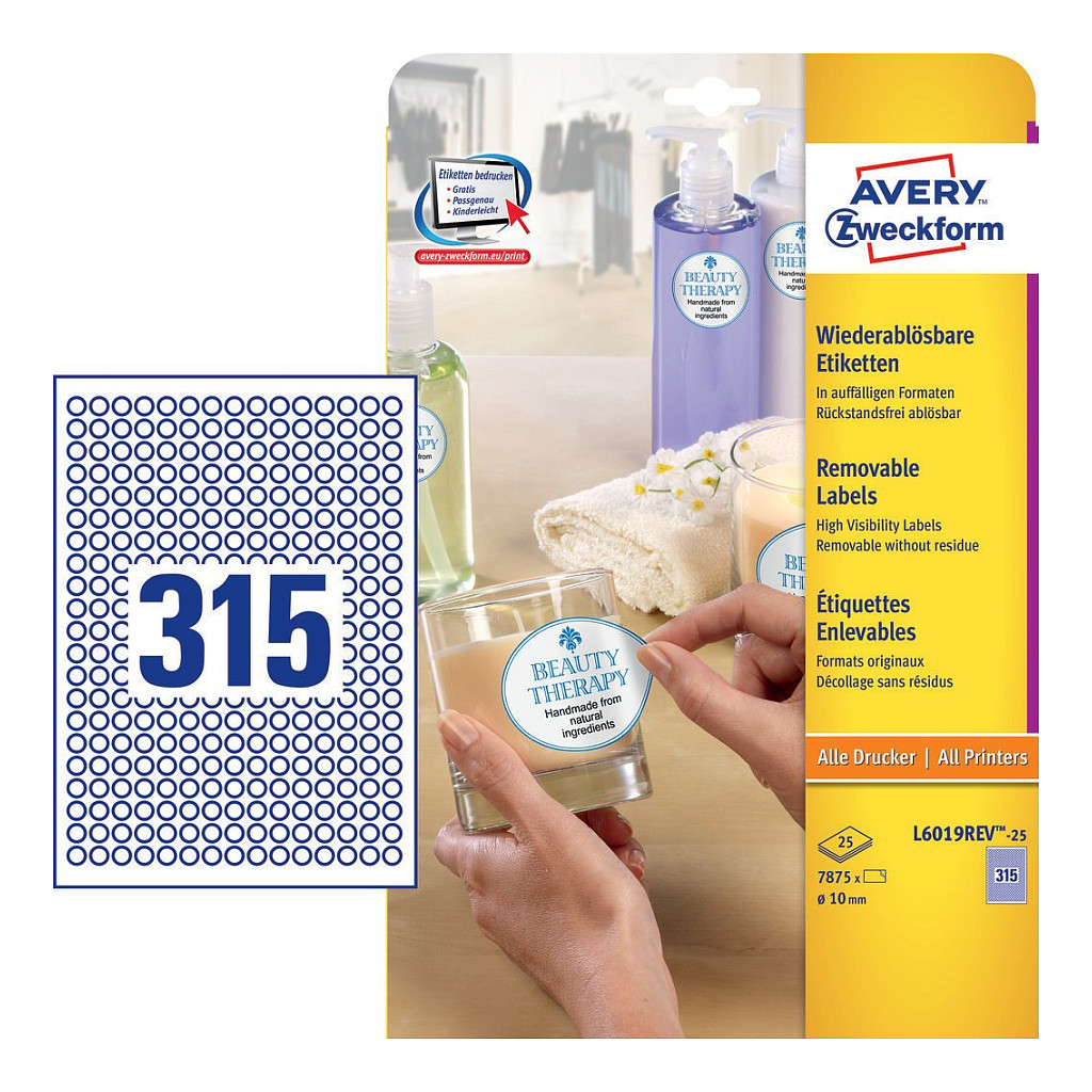 AVERY Zweckform Etiketten L6019REV-25 weiß 10,0 x 10,0 mm Papier