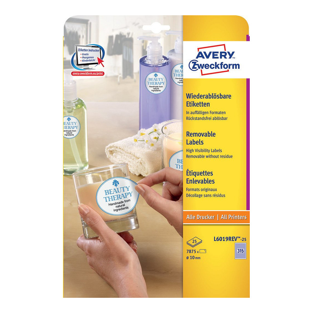 AVERY Zweckform Etiketten L6019REV-25 weiß 10,0 x 10,0 mm