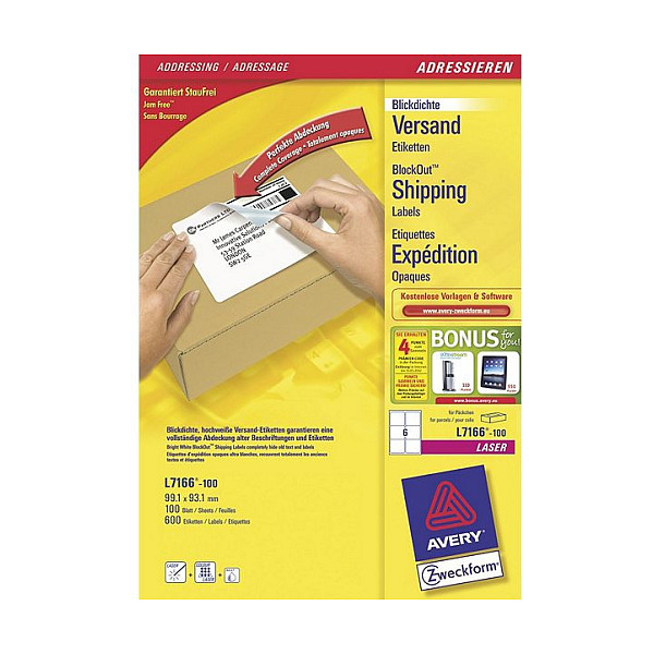 AVERY Zweckform Versandetiketten L7166-100 weiß 99,1 x 93,1 mm Papier