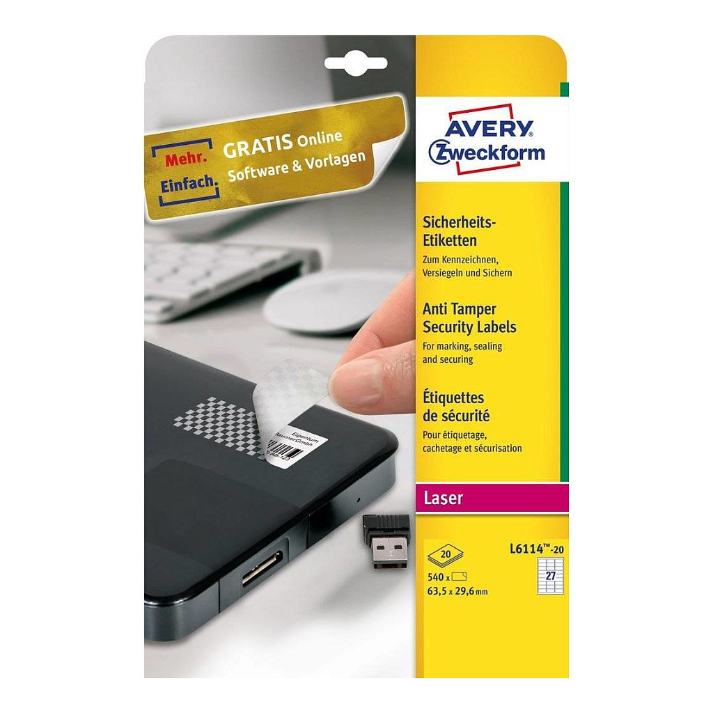 AVERY Zweckform Sicherheitsetiketten 63,5 x 29,6 mm Papier