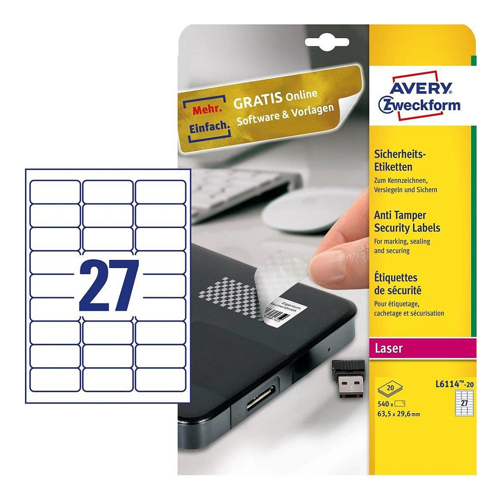 AVERY Zweckform Sicherheitsetiketten 63,5 x 29,6 mm