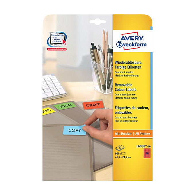 AVERY Zweckform Etiketten L6038-20 rot 45,7 x 21,2 mm Papier