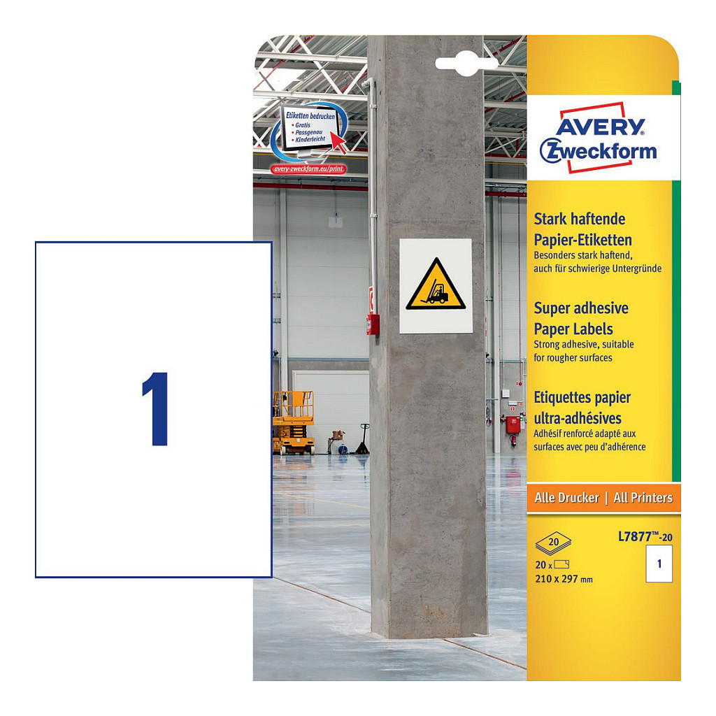 AVERY Zweckform Power-Etiketten L7877-20 weiß 210,0 x 297,0 mm
