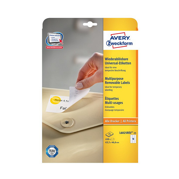 AVERY Zweckform Etiketten L6025REV-25 weiß 63,5 x 46,6 mm Papier