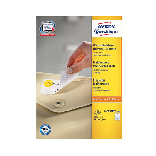 AVERY Zweckform Etiketten L4743REV-100 weiß 99,1 x 42,3 mm Papier