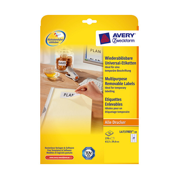 AVERY Zweckform Etiketten L4737REV-10 weiß 63,5 x 29,6 mm Papier