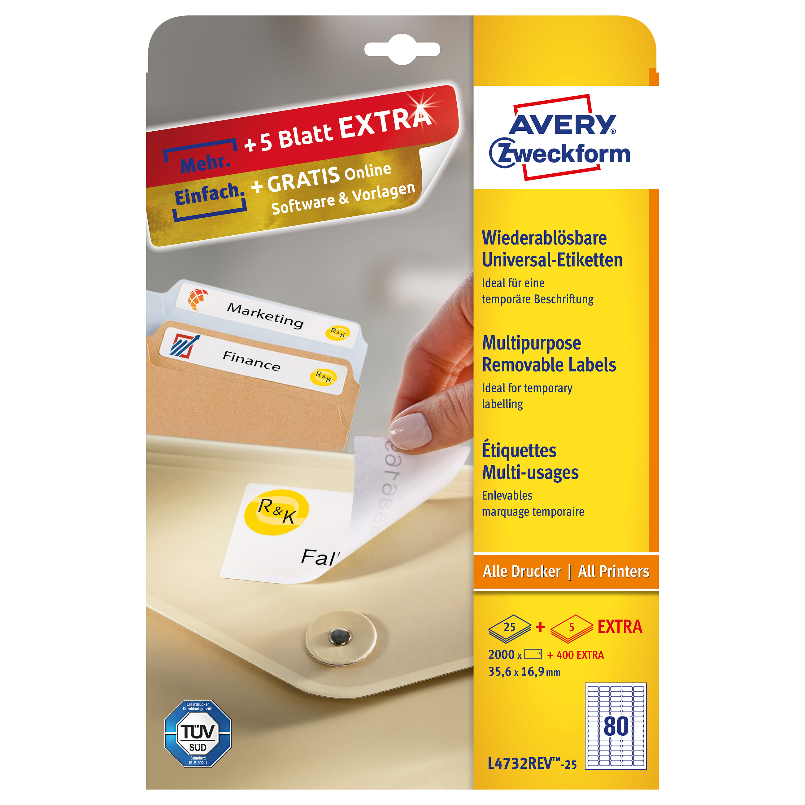 AVERY Zweckform Etiketten L4732REV-25 weiß 35,6 x 16,9 mm - 2.400 Stück Papier