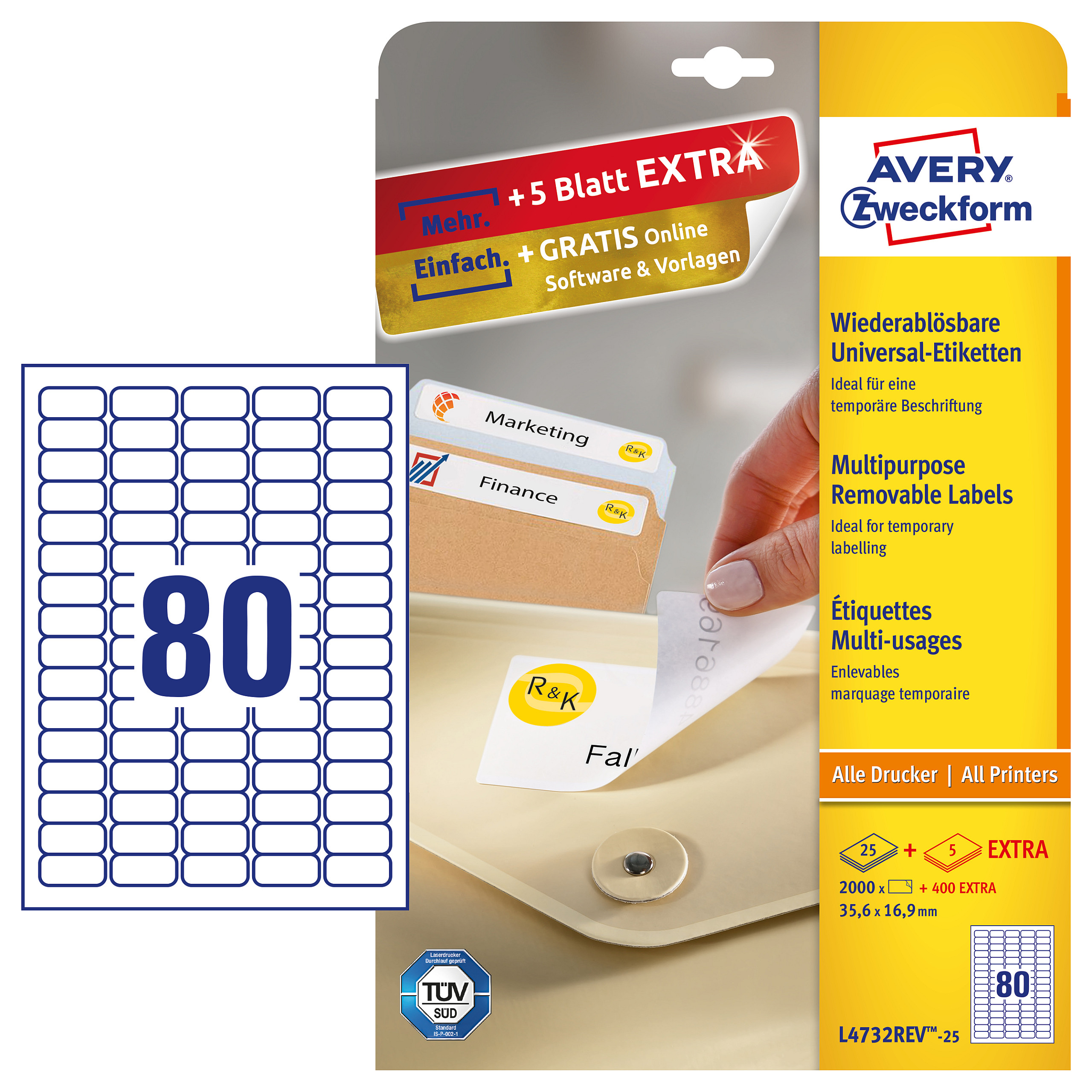 AVERY Zweckform Etiketten L4732REV-25 weiß 35,6 x 16,9 mm - 2.400 Stück