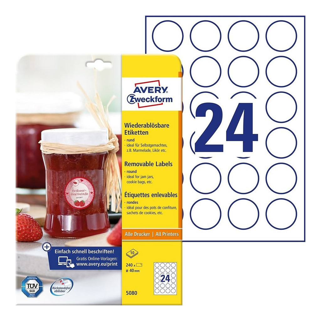 AVERY Zweckform Etiketten 5080 weiß 40,0 x 40,0 mm Papier