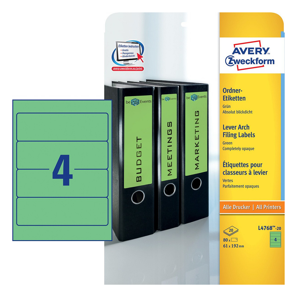 AVERY Zweckform Ordneretiketten 61,0 x 192,0 mm grün Papier