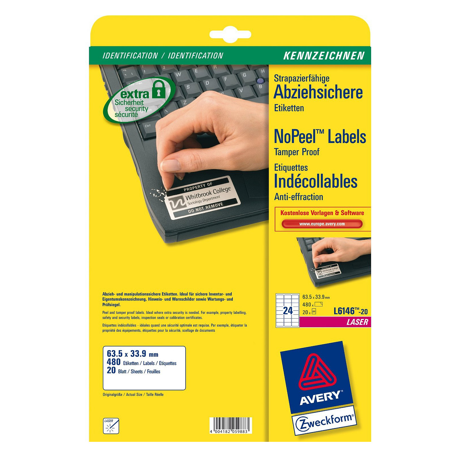 AVERY Zweckform abziehsichere Folienetiketten 63,5 x 33,9 mm Papier