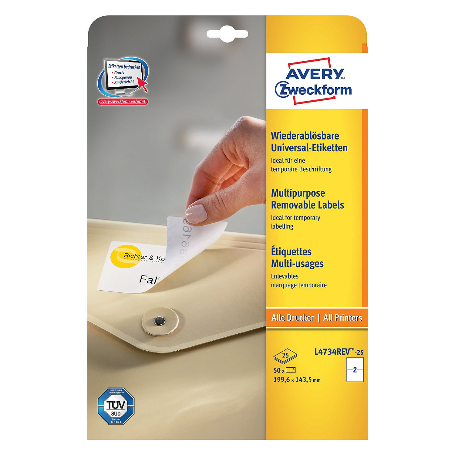 AVERY Zweckform Etiketten L4734REV-25 weiß 199,6 x 143,5 mm Papier