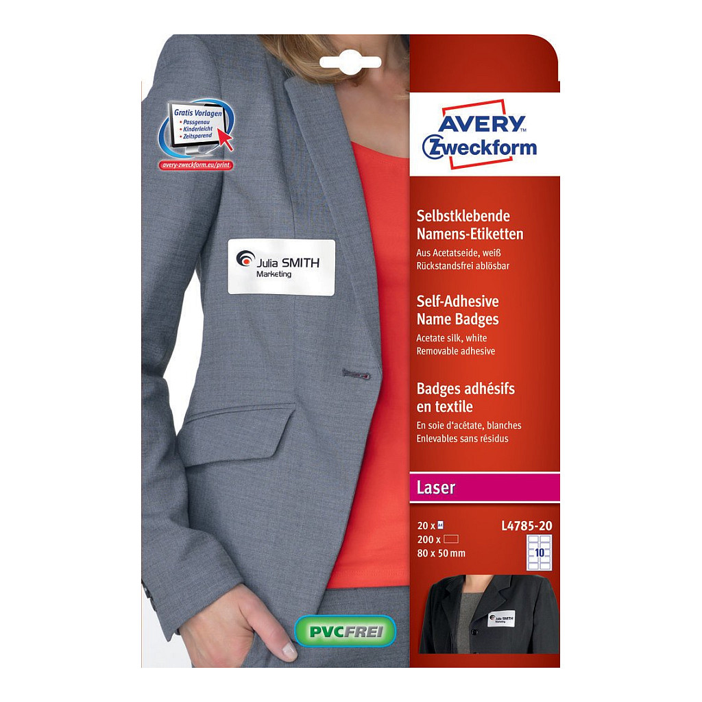 AVERY Zweckform Namensetiketten L4785-20 weiß 80,0 x 50,0 mm - 200 Stück