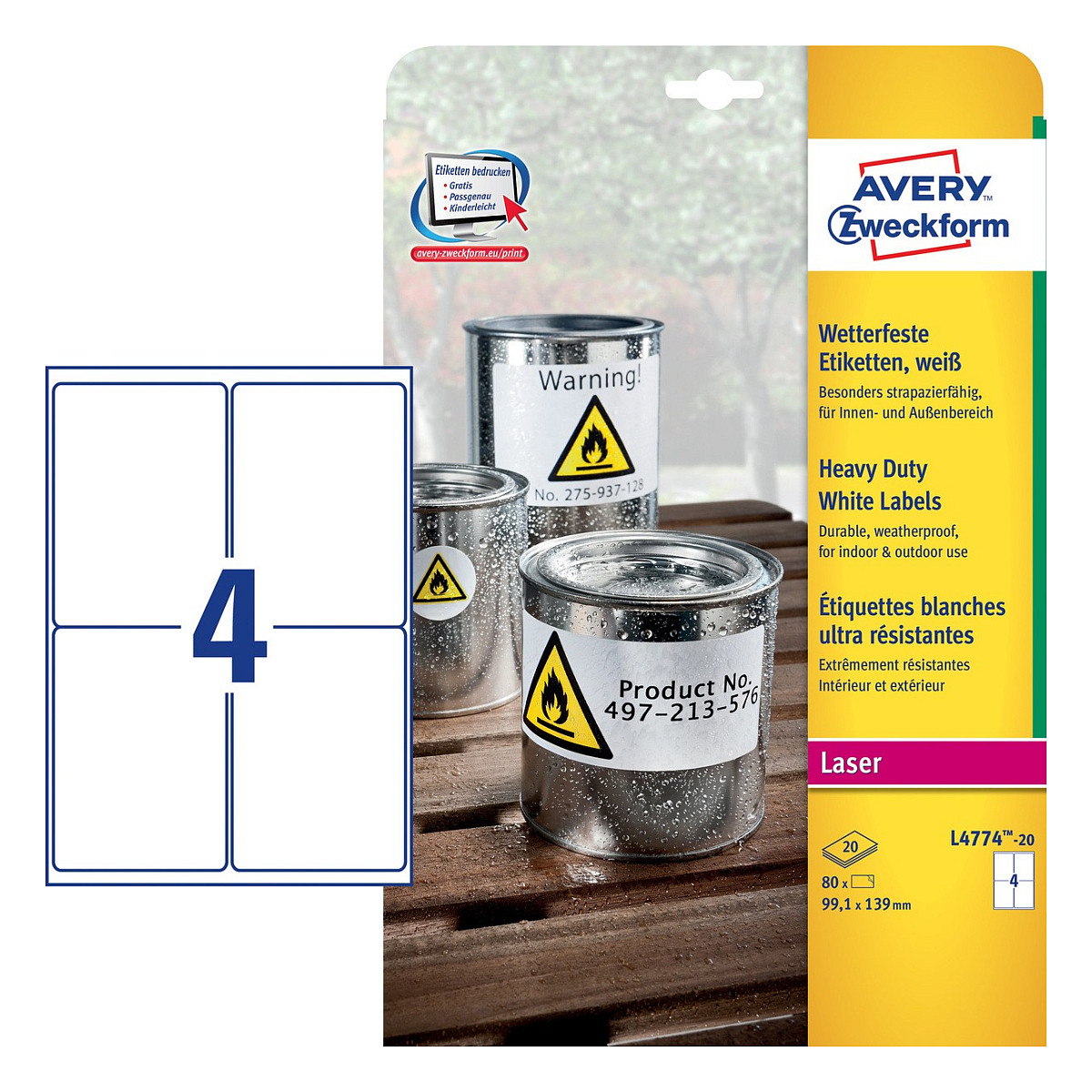AVERY Zweckform wetterfeste Folienetiketten 99,1 x 139,0 mm Papier