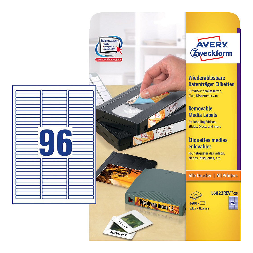AVERY Zweckform Etiketten L6022REV-25 weiß 63,5 x 8,5 mm Papier