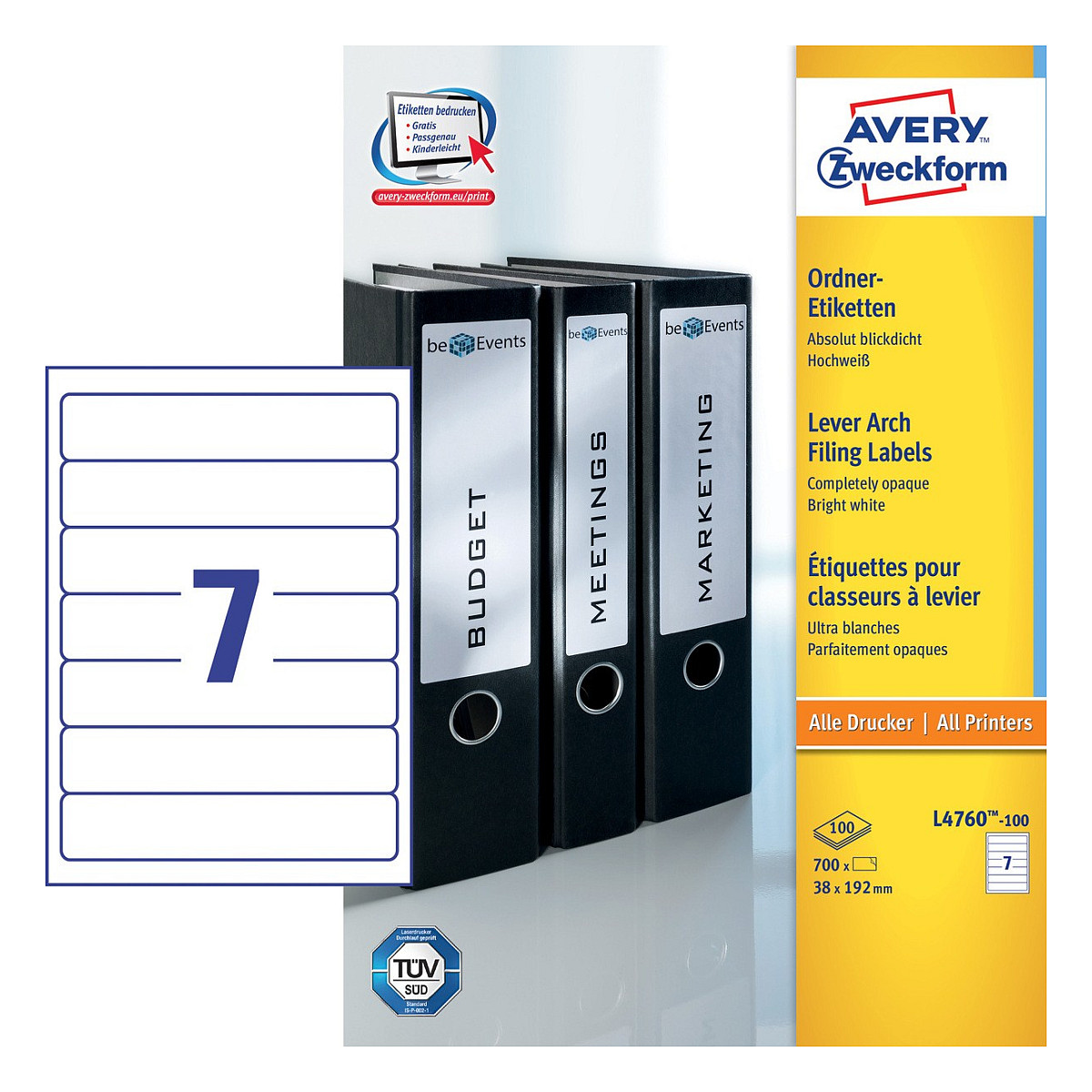AVERY Zweckform Ordneretiketten 38,0 x 192,0 mm weiß Papier