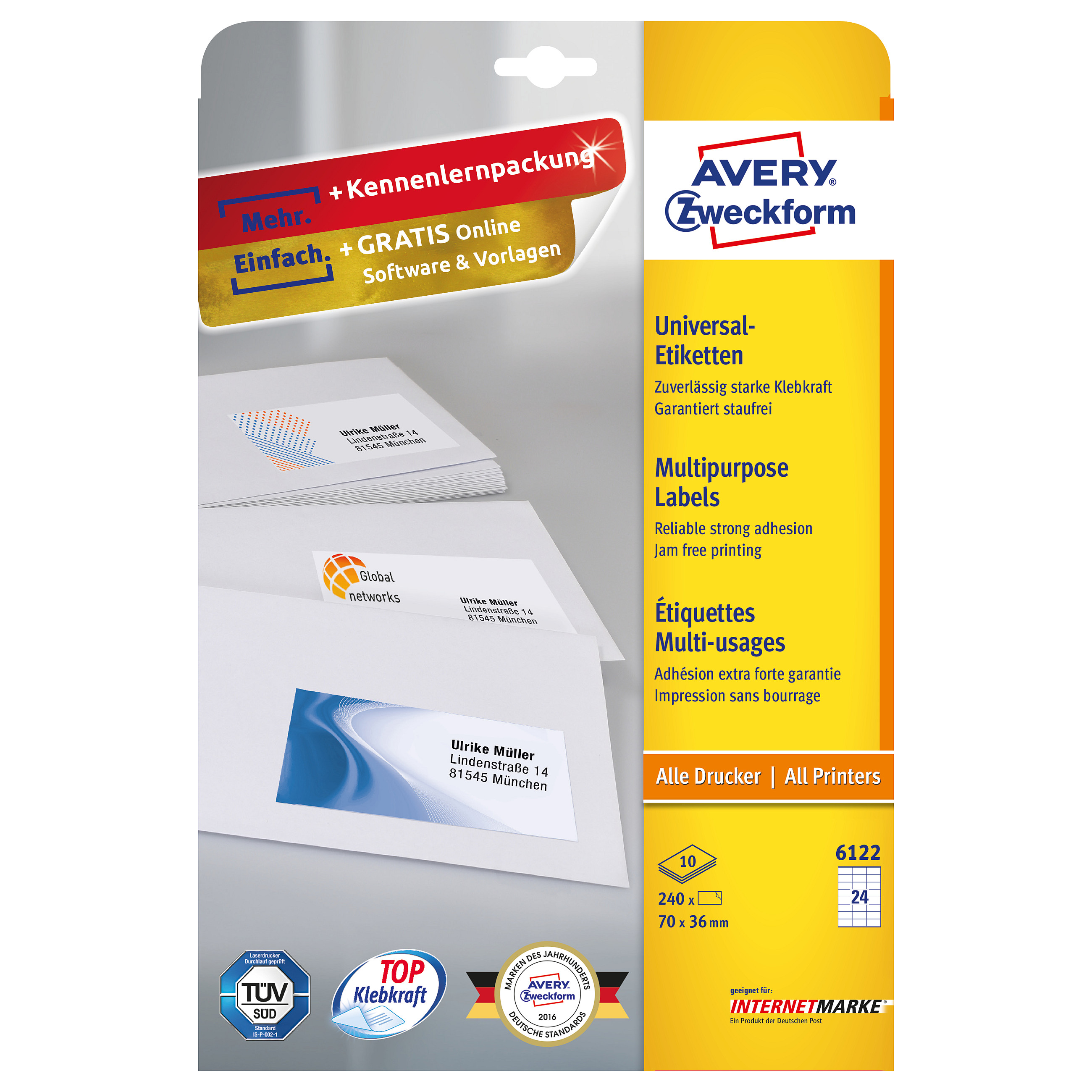 AVERY Zweckform Etiketten 6122 weiß 70,0 x 36,0 mm Papier