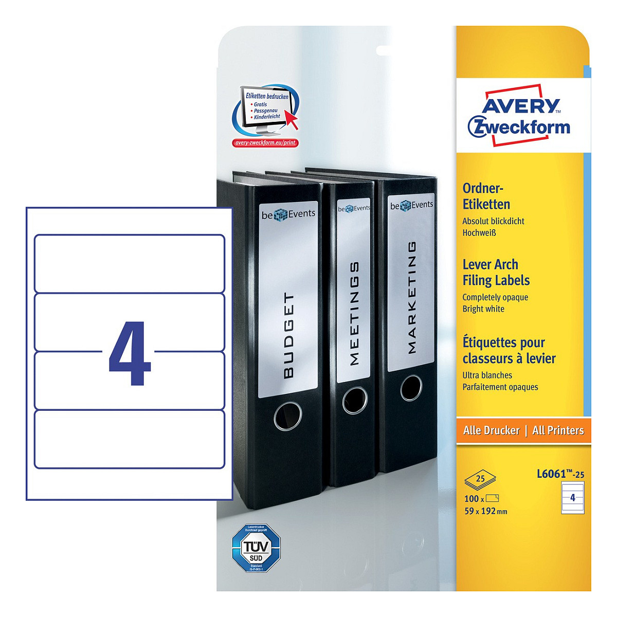 AVERY Zweckform Ordneretiketten L6061-25 weiß - 120 Stück Papier