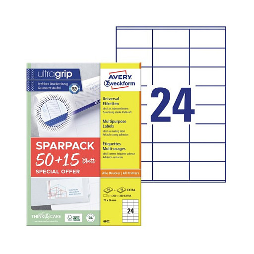 AVERY Zweckform Etiketten 6602 weiß 70,0 x 36,0 mm Papier