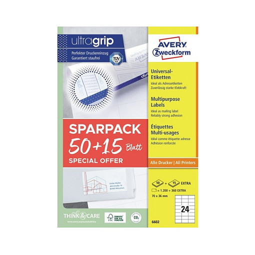AVERY Zweckform Etiketten 6602 weiß 70,0 x 36,0 mm