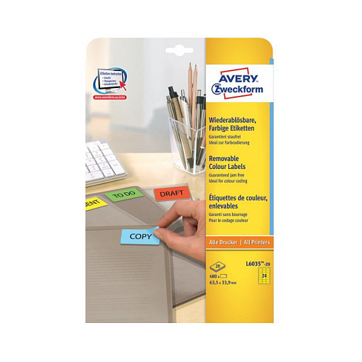 AVERY Zweckform Etiketten L6035-20 gelb 63,5 x 33,9 mm Papier