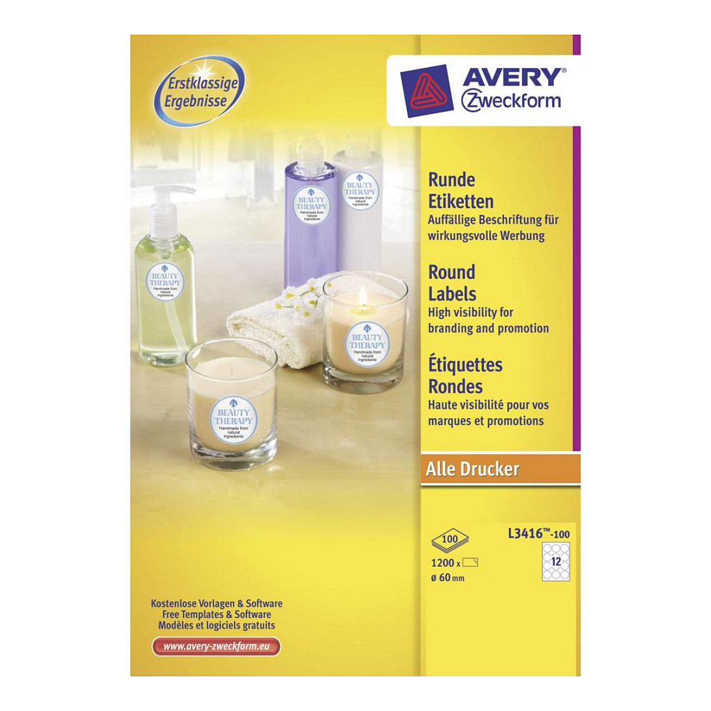 AVERY Zweckform Etiketten L3416-100 weiß 60,0 x 60,0 mm Papier