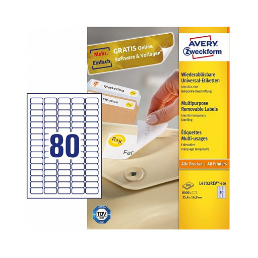 AVERY Zweckform Etiketten L4732REV-100 weiß 35,6 x 16,9 mm Papier