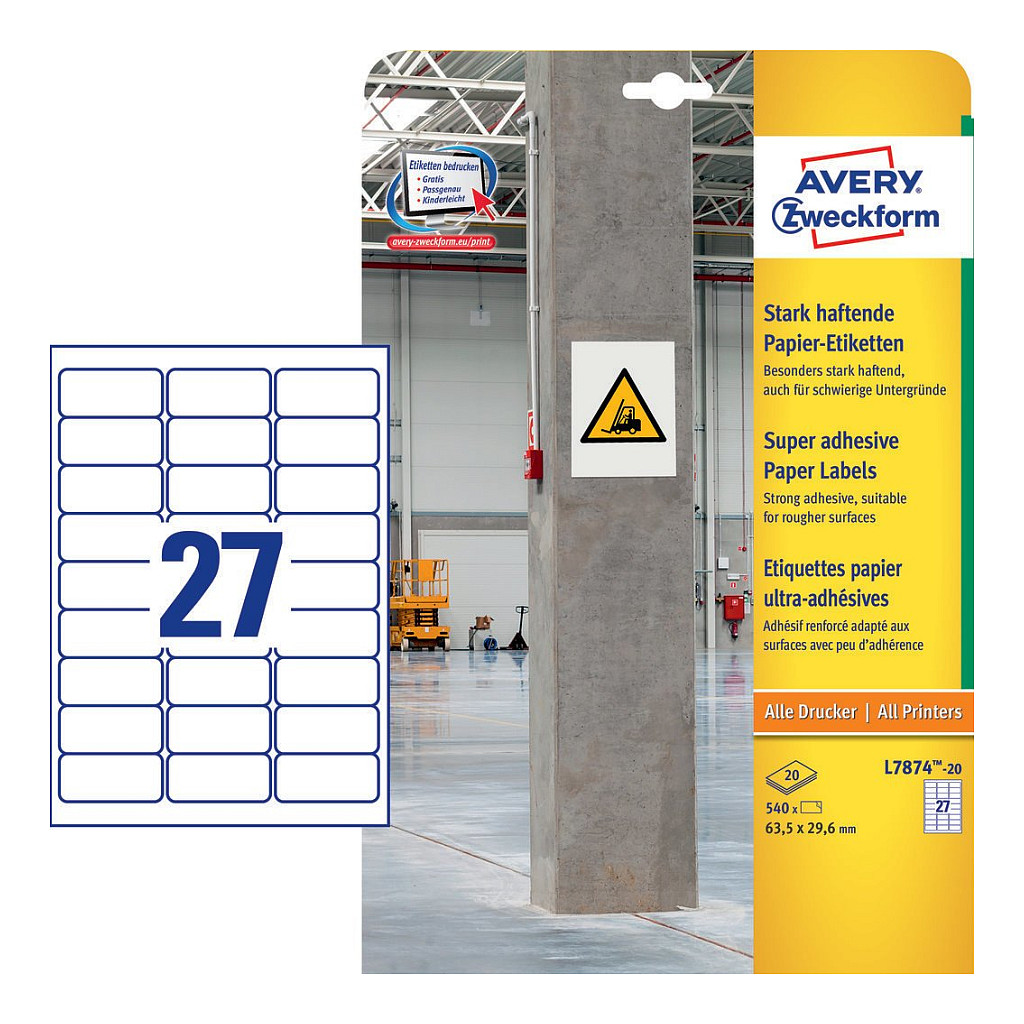 AVERY Zweckform Power-Etiketten L7874-20 weiß 63,5 x 29,6 mm
